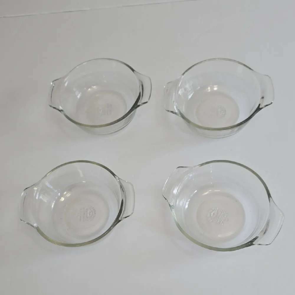 Vintage Set Of 4 L'Ovenware 12 Oz Casserole Clear Round Glass Dish